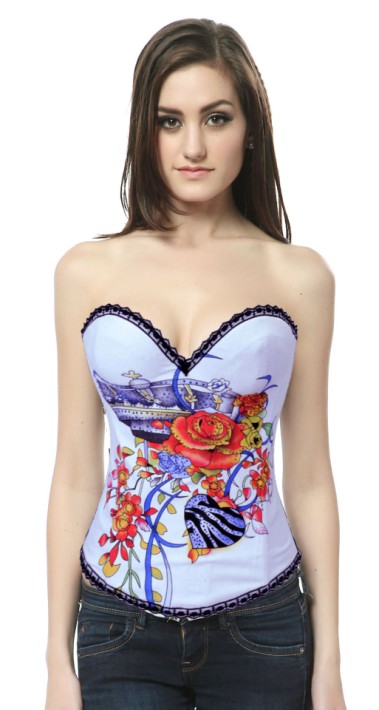 White overbust rhinestone corset